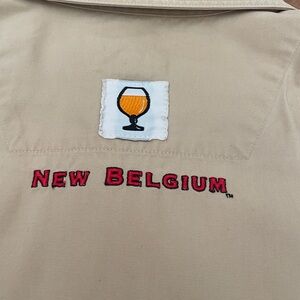 Patagonia button down short sleeve shirt branded with New Belgium beer. L